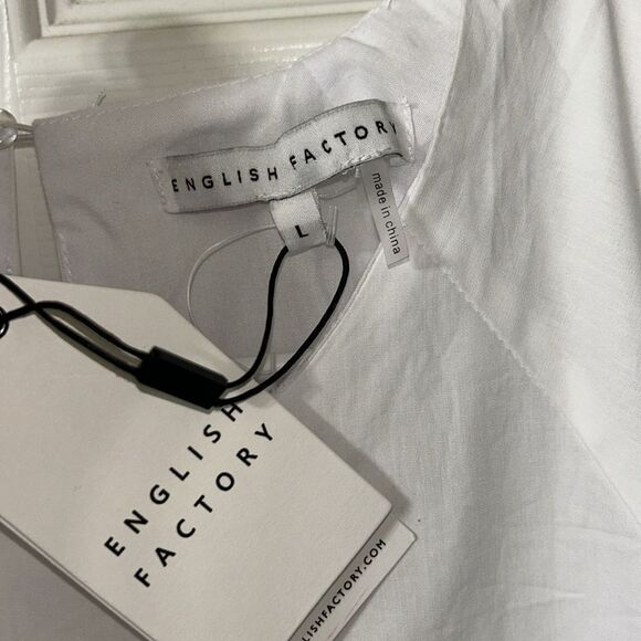 English Factory White Baby doll Mini Puff Sleeve White Dress(Size Large) - Picture 9 of 11